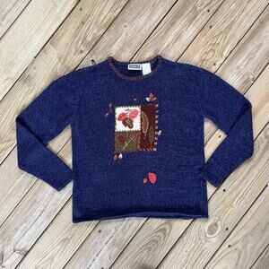 Erika & Co. Women's Vintage Navy Fall Theme Pullover Sweater Size L